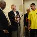 Oscar Robertson, Michigan head coach John Beilein and sophomore Trey Burke stand together with the United States Basketball Writers Association's Oscar Robertson Trophy which was awarded to Trey Burke during a press conference on Friday, April 5, 2013 at the Atlanta Marriott Marquis in Atlanta, GA. Melanie Maxwell I AnnArbor.com